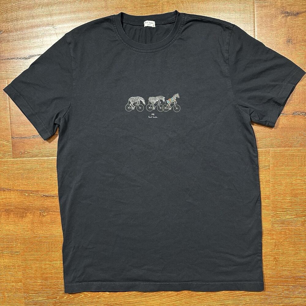 Paul Smith T Shirt Mens M Black Zebra Bicycle Bike Short Sleeve Crew Neck Cotton